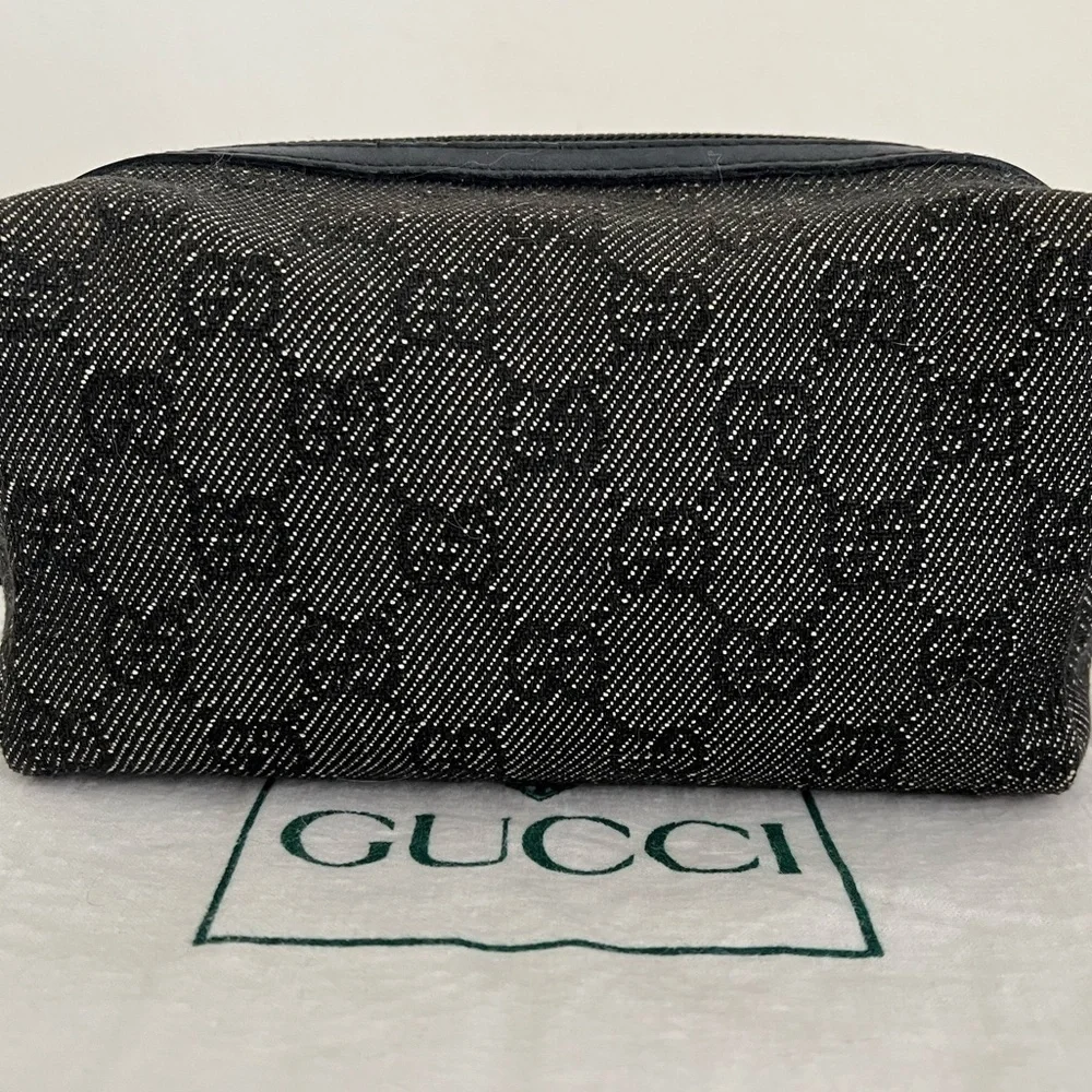 Gucci Monogram Cosmetic Pouch Black Vintage Unisex EUC